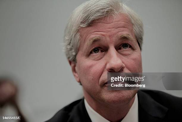 Jamie Dimon, chief executive officer of JPMorgan Chase & Co., testifies at a House Financial Services Committee hearing in Washington, D.C., U.S., on...