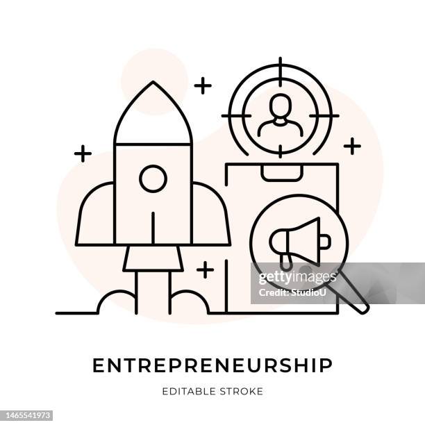 entrepreneurship thin line illustration - crowdfunding stock-grafiken, -clipart, -cartoons und -symbole