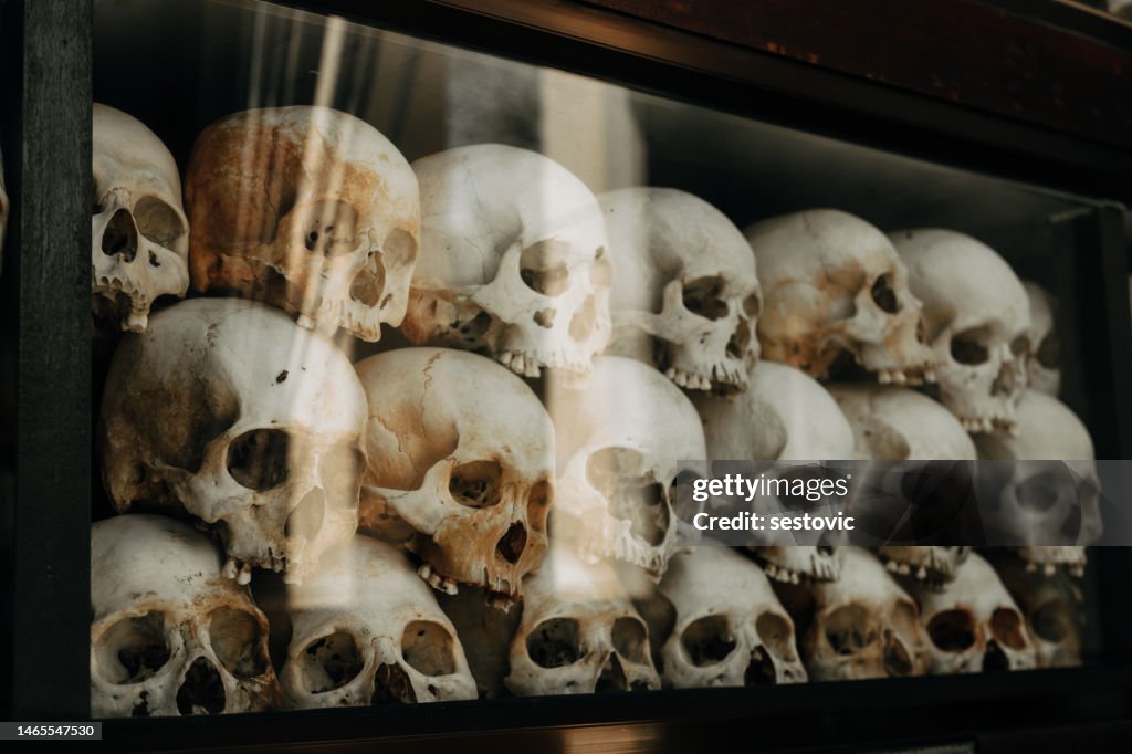 Cambodia, Phnom Penh, Choeung Ek Genocidal Center, Skulls