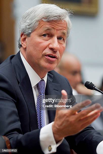 Jamie Dimon, chief executive officer of JPMorgan Chase & Co., testifies at a House Financial Services Committee hearing in Washington, D.C., U.S., on...