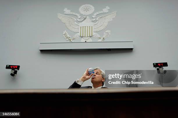 JPMorgan Chase & Co Chairman and CEO Jamie Dimon testifies before the House Financial Services Committee on Capitol Hill June 19, 2012 in Washington,...