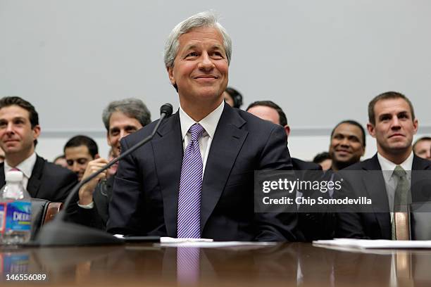 JPMorgan Chase & Co Chairman and CEO Jamie Dimon testifies before the House Financial Services Committee on Capitol Hill June 19, 2012 in Washington,...