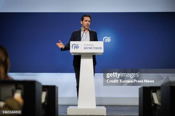 The spokesman of the PP campaign committee, Borja Semper, during a press conference after the meeting of the Management Committee of the Popular...