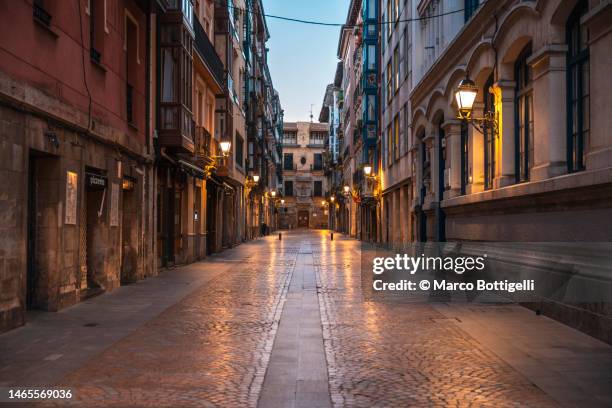 empty alley in bilbao, spain - baskenland spanje stockfoto's en -beelden