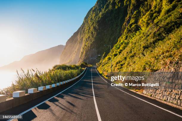 coastal road in madeira, portugal - mountain range road stock pictures, royalty-free photos & images