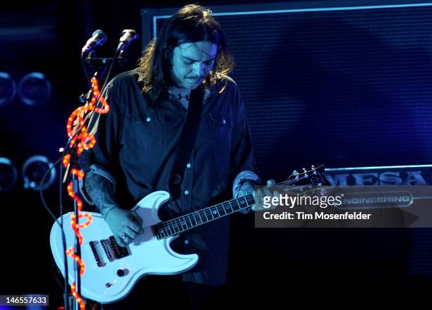 Shaun Morgan of Seether performs in support of the bands' Holding Onto Strings Better Left to Fray release at HP Pavilion on June 18, 2012 in San...
