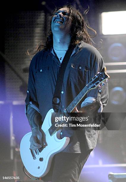 Shaun Morgan of Seether performs in support of the bands' Holding Onto Strings Better Left to Fray release at HP Pavilion on June 18, 2012 in San...