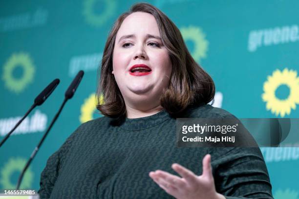 Germany's Greens party co-leader Ricarda Lang attends a news conference on February 13, 2023 in Berlin, Germany. The CDU finished in first place,...