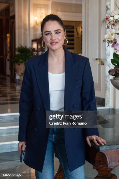 Matild Gioli attends the "Tramite Amicizia" photocall on February 13, 2023 in Naples, Italy.