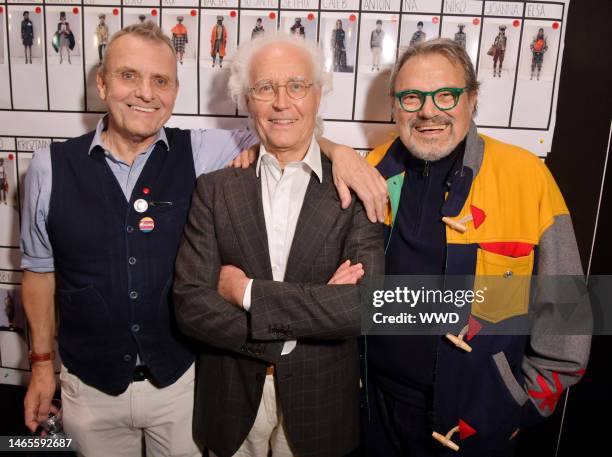 Jean-Charles de Castelbajac, Luciano Benetton and Oliviero Toscani backstage