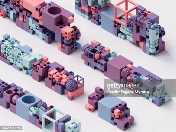 abstract data cubes and spheres connection - blockchain isometric stock pictures, royalty-free photos & images