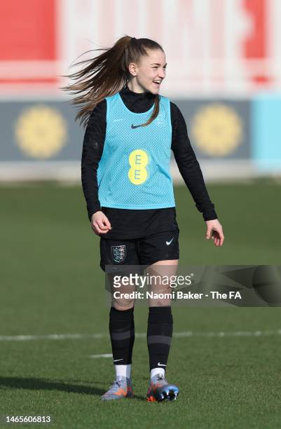 Jess Park of England reacts during a training session at St George's Park on February 13, 2023 in Burton upon Trent, England.