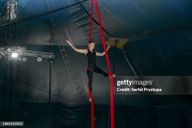 aerial gymnastics performs exercises - lyra stock pictures, royalty-free photos & images