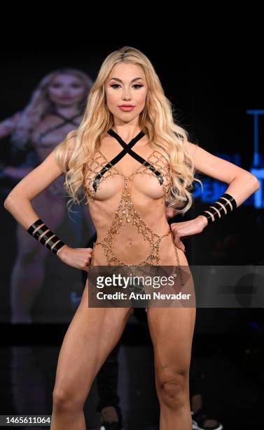 Model walks the runway wearing Black Tape Project during New York Fashion Week Powered by Art Hearts Fashion at The Angel Orensanz Foundation on...
