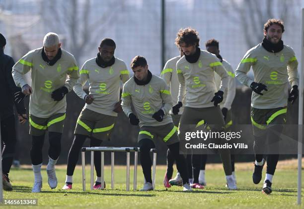 Brahim Diaz of AC Milan in action during AC Milan training session ahead of their UEFA Champions League round of 16 match against Tottenham Hotspur...