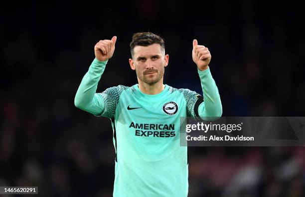 Pascal Gross of Brighton & Hove Albion applauds the crowd after the Premier League match between Crystal Palace and Brighton & Hove Albion at...