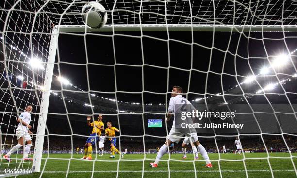 Sebastian Larsson of Sweden scores his teams second goal during the UEFA EURO 2012 group D match between Sweden and France at The Olympic Stadium on...