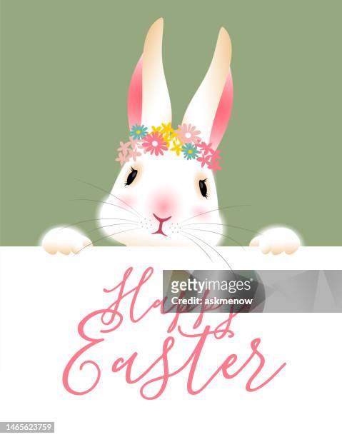 stockillustraties, clipart, cartoons en iconen met easter bunny banner - bloemkroon