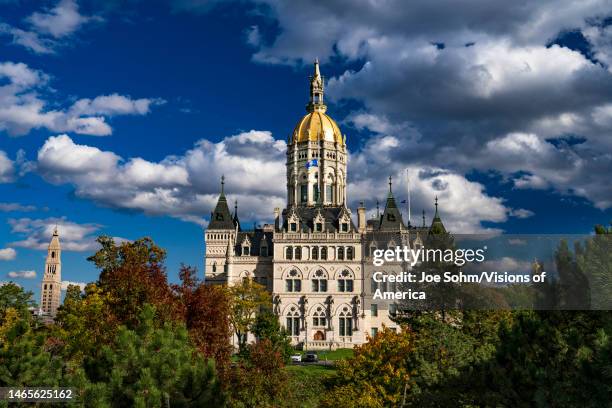 Aerial view of stunning Connecticut Capitol in downtown Hartford.