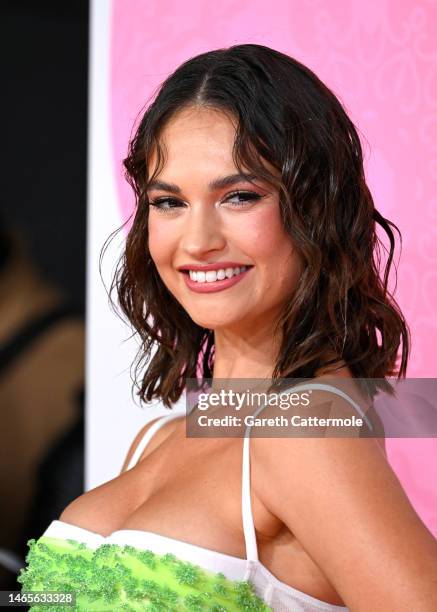 Lily James attends the "What's Love Got To Do With It?" UK Premiere at Odeon Luxe Leicester Square on February 13, 2023 in London, England.