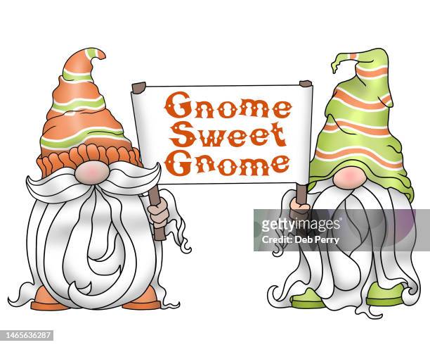 bearded gnomes hold sign - troll personagem fictício - fotografias e filmes do acervo