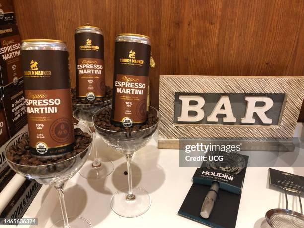 Espresso flavored Martini drink in cans on display at Wegmans grocery store, Boston, Massachusetts.