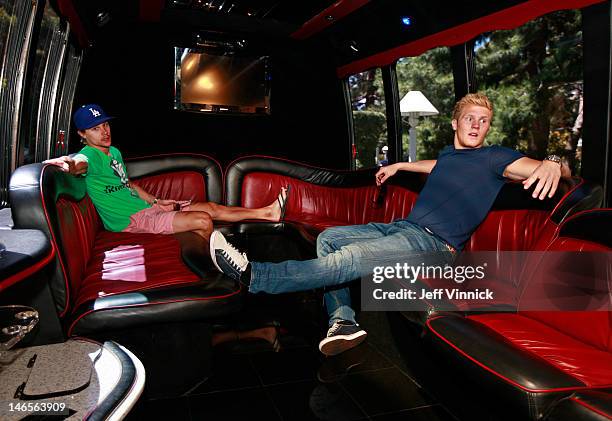 Erik Karlsson of the Ottawa Senators and Gabriel Landeskog of the Colorado Avalanche ride in a limousine as they drive to a suit fitting at John...