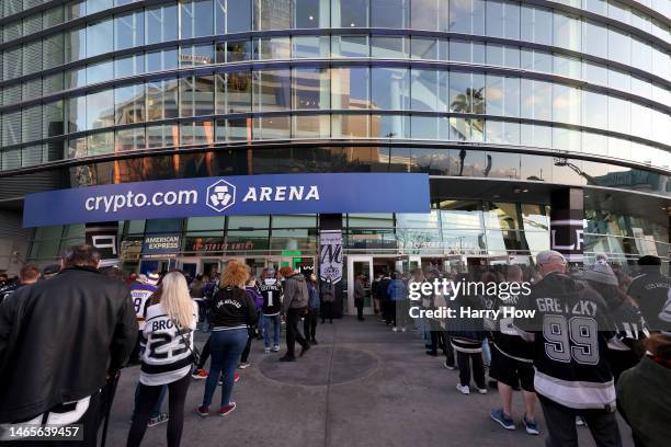 General view of the arena as fans enter before the game between the Pittsburgh Penguins and the Los Angeles Kings at Crypto.com Arena on February 11,...