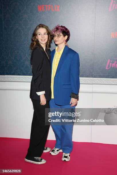 Stacey Woodfield and Charlie Moon attend the photocall for "La Legge Di Lidia Poet" at Cinema Massimo on February 13, 2023 in Turin, Italy.