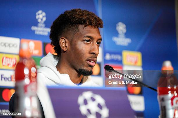 Kingsley Coman of FC Bayern Muenchen ahead of their UEFA Champions League round of 16 match against Paris Saint-Germain at Parc des Princes on...