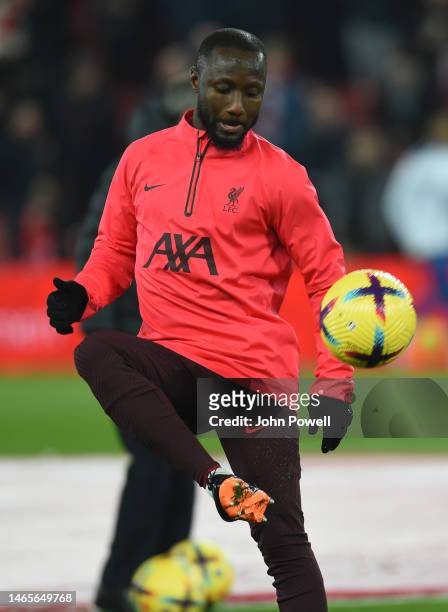 Naby Keita of Liverpool before the Premier League match between Liverpool FC and Everton FC at Anfield on February 13, 2023 in Liverpool, England.