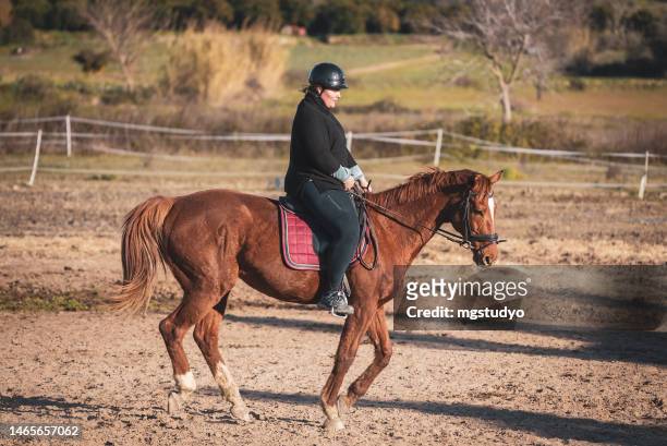 junge frau reitet auf einem pferd natur auf dem bauernhof - stallion stock-fotos und bilder