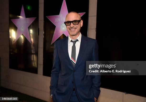 Robert Downey Jr. Attends the ceremony honoring Jon Favreau with a Star on the Hollywood Walk of Fame on February 13, 2023 in Hollywood, California.