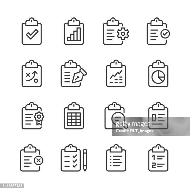 ilustraciones, imágenes clip art, dibujos animados e iconos de stock de iconos del portapapeles — serie monoline - spreadsheet