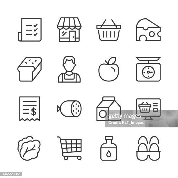 grocery icons — monoline series - self checkout stock illustrations