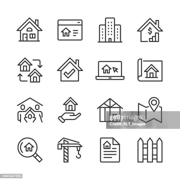 immobilien-ikonen — monoline-serie - vertragsurkunde stock-grafiken, -clipart, -cartoons und -symbole