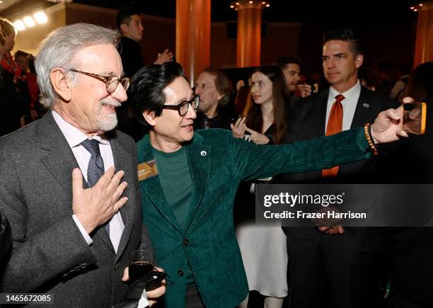 Steven Spielberg and Ke Huy Quan attend the 95th Annual Oscars Nominees Luncheon at The Beverly Hilton on February 13, 2023 in Beverly Hills,...