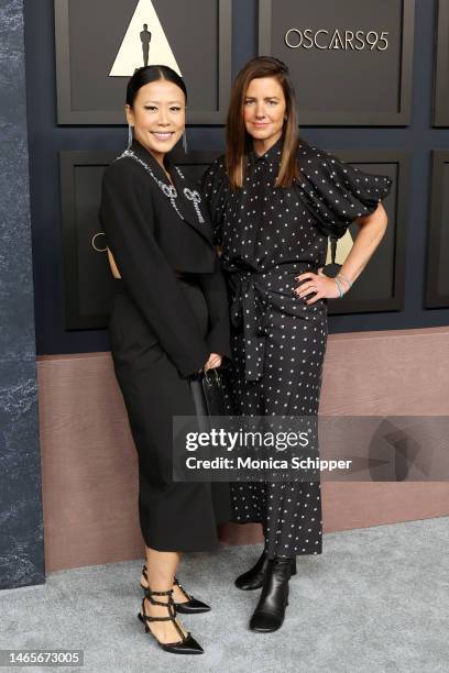 Domee Shi and Lindsey Collins attend the 95th Annual Oscars Nominees Luncheon at The Beverly Hilton on February 13, 2023 in Beverly Hills, California.