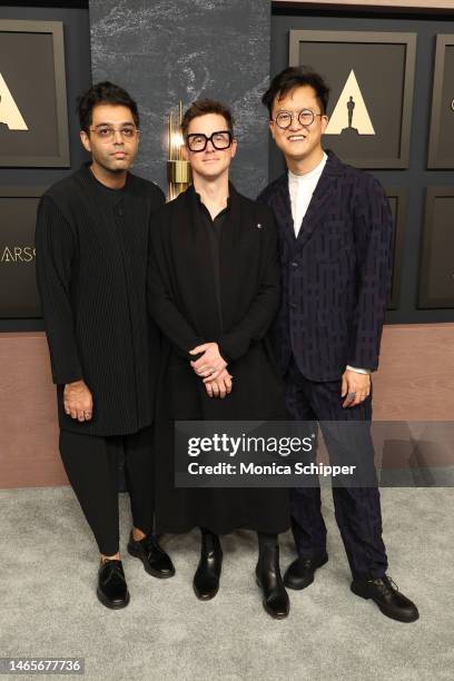 Rafiq Bhatia, Ian Chang, and Ryan Lott attend the 95th Annual Oscars Nominees Luncheon at The Beverly Hilton on February 13, 2023 in Beverly Hills,...