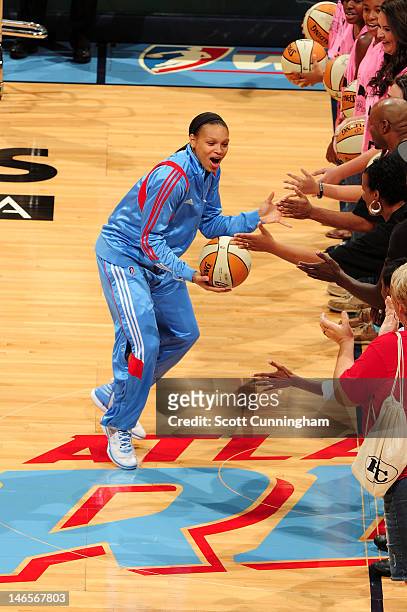 Armintie Price of the Atlanta Dream is introduced before the game against the New York Liberty at Philips Arena on June 19, 2012 in Atlanta, Georgia....