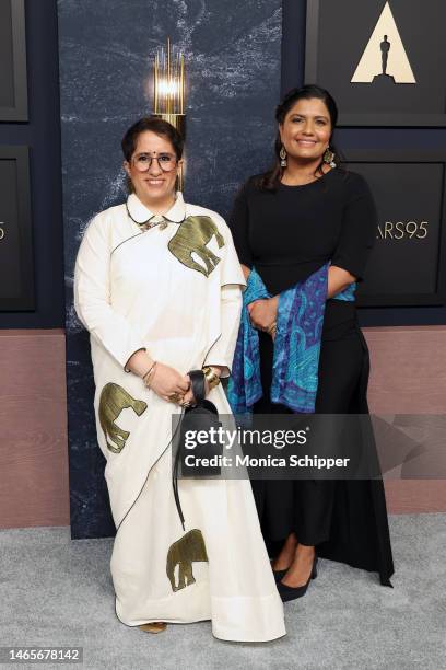 Guneet Monga and Kartiki Gonsalves attend the 95th Annual Oscars Nominees Luncheon at The Beverly Hilton on February 13, 2023 in Beverly Hills,...