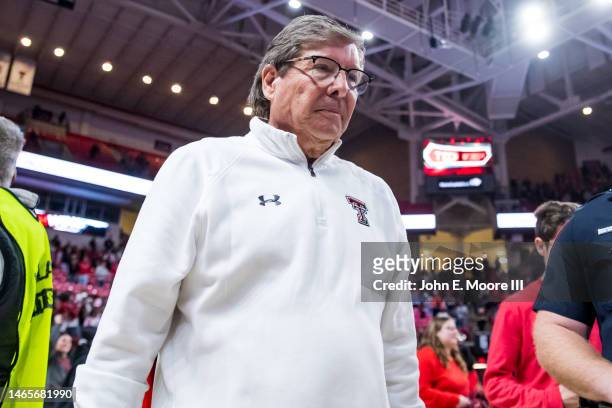 Head coach Mark Adams of the Texas Tech Red Raiders walks across the court after the college basketball game against the Kansas State Wildcats at...
