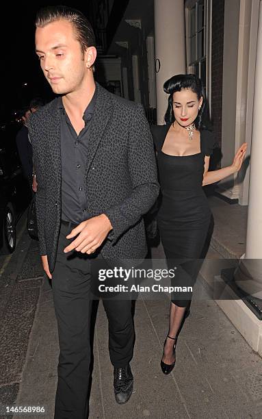 Theo Hutchcraft and Dita von Teese sighting on June 19, 2012 in London, England.