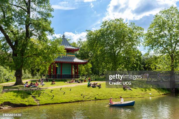 The West Boating Lake in Victoria Park, Hackney, London, England, UK.