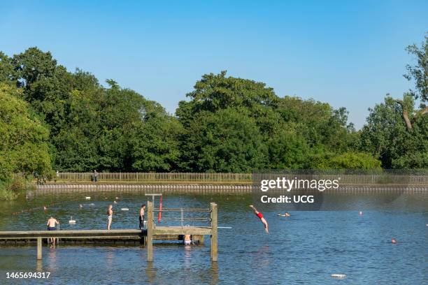 Men's swimming pond at Hampstead Heath, London, England, UK.