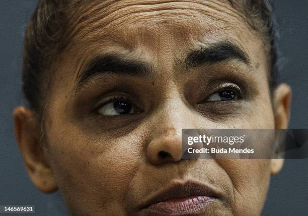 Marina Silva, former Minister of Environment speaks during the presentation of the Women and Sustainable Development at the occasion of the Rio+20,...