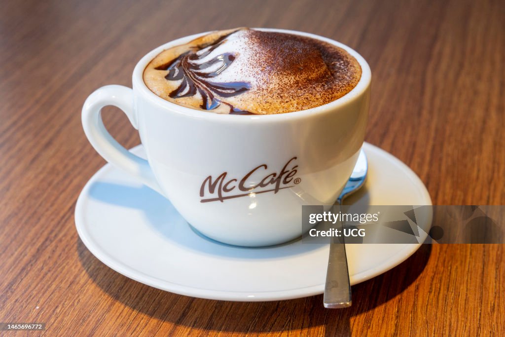 Mccaafe Cup of cappuccino coffee at a McDonald's McCafe. News Photo - Getty Images
