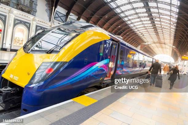 Modern high speed train at Paddington Station.