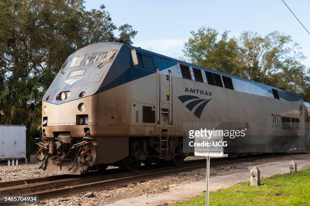 DeLand Florida, An Amtrak passenger train departing from DeLand Station , Florida USA.