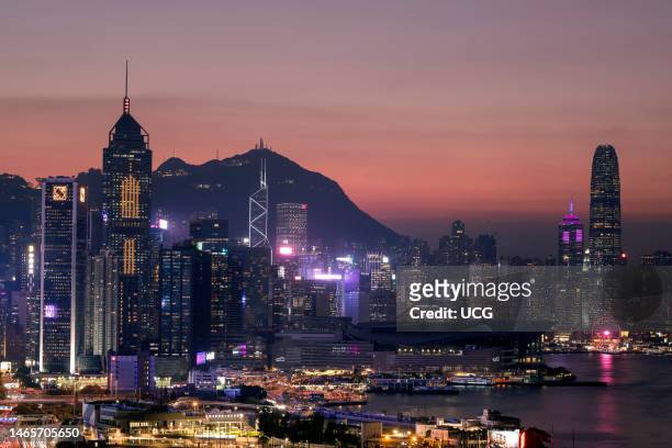 Victoria Harbor and Central Financial District, Hong Kong, China.